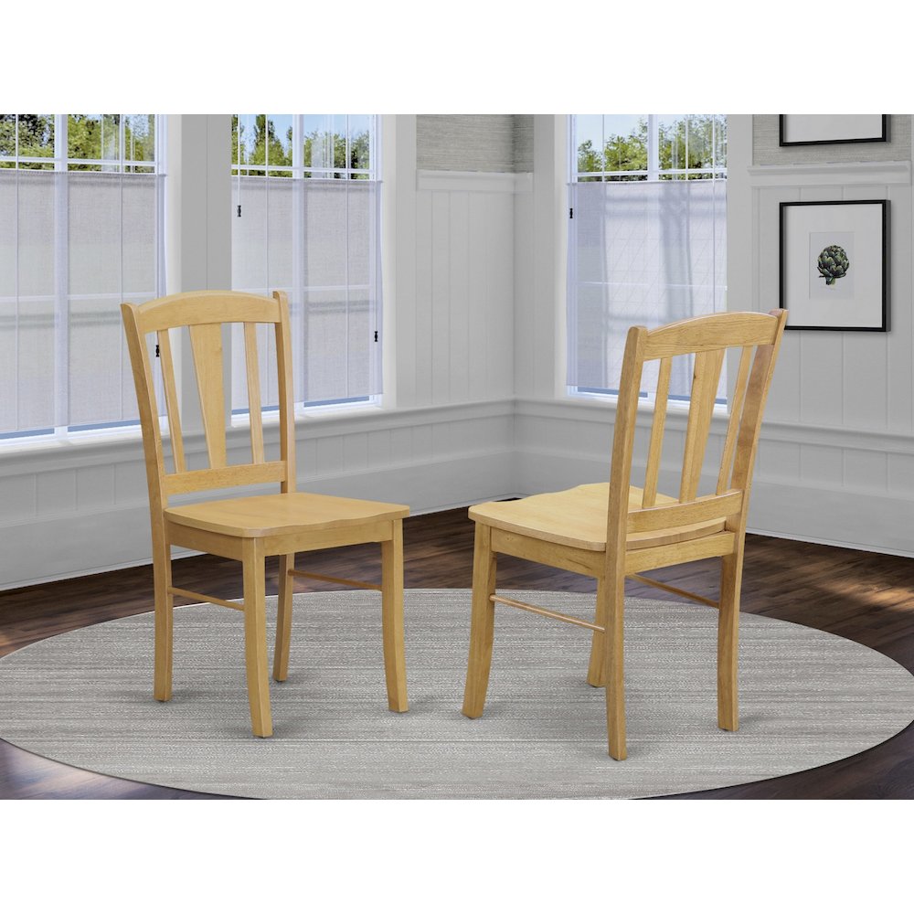 OXDL5-OAK-W - 5-Piece Dining Room Table Set- 4 Wooden Chair and Wood Dining Table - Wooden Seat and Slatted Chair Back - Oak Finish