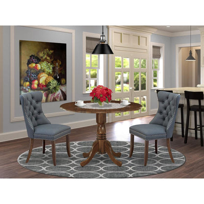 3 Piece Dining Set Consists of a Round Kitchen Table with Dropleaf