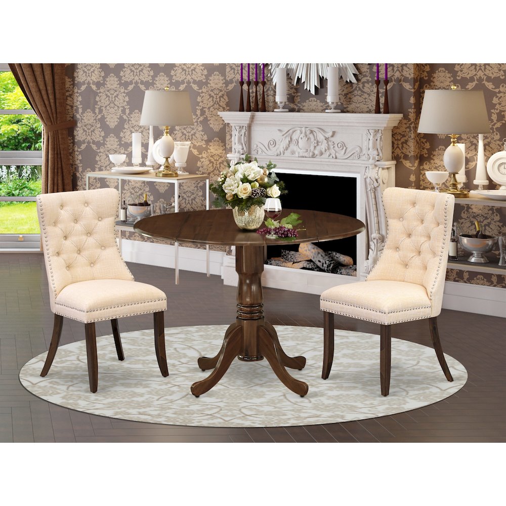 3 Piece Dining Table Set Contains a Round Kitchen Table with Dropleaf
