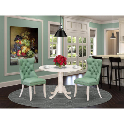 3 Piece Kitchen Table Set Contains a Round Dining Table with Dropleaf