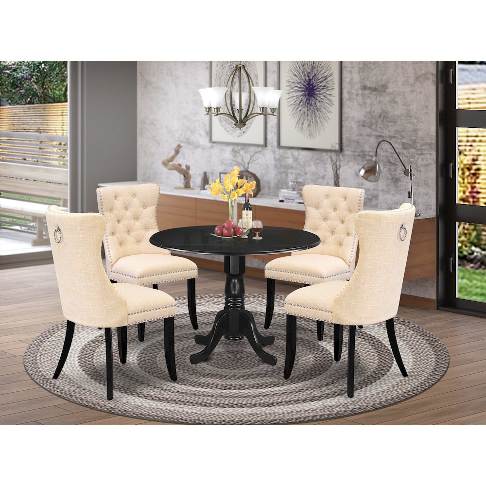 5 Piece Dining Table Set Contains a Round Kitchen Table with Dropleaf