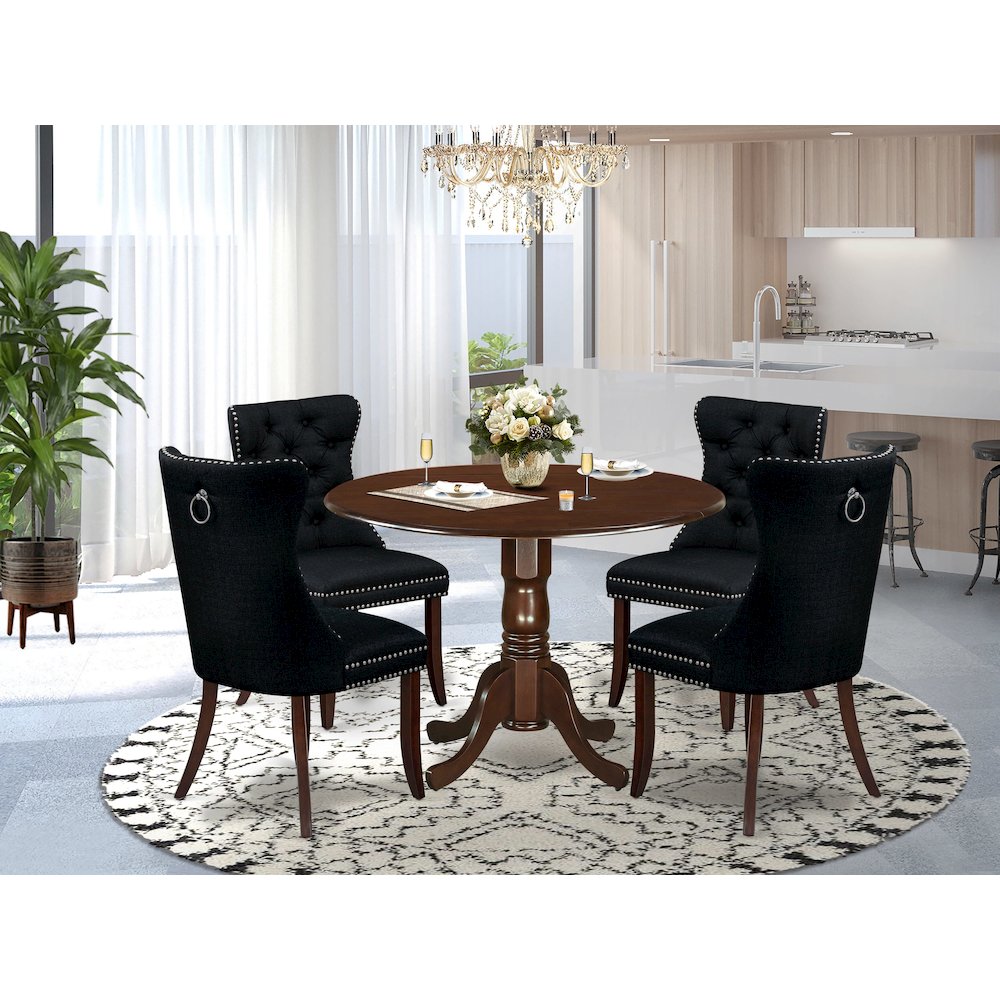 5 Piece Dining Room Furniture Set Contains a Round Kitchen Table with Dropleaf