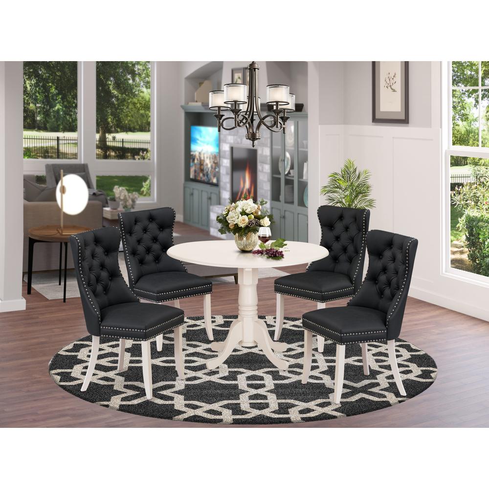 5 Piece Dining Table Set Contains a Round Kitchen Table with Dropleaf