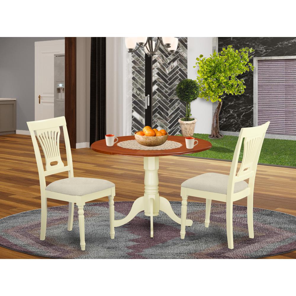 DLPL3-BMK-C 3 PC Kitchen Table set-Dining Table and 2 Wooden Kitchen Chairs in Buttermilk and Cherry