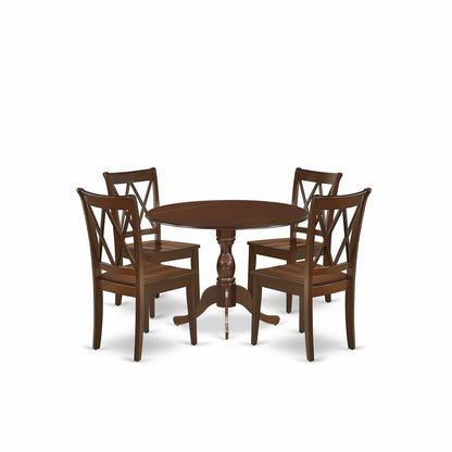 East West Furniture DMCL5-MAH-W 5 Piece Dinette Sets Includes 1 Drop Leaves Dining Table and 4 Mahogany Kitchen Chairs with Double X-Back - Mahogany Finish