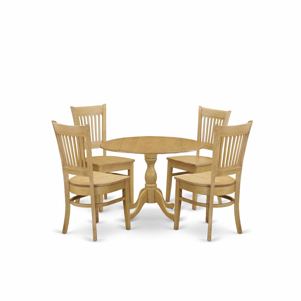 East West Furniture DMVA5-OAK-W 5 Piece Dining Room Set - Oak Wood Dining Table and 4 Oak Wooden Dining Chairs for Dining Room with Slatted Back - Oak Finish