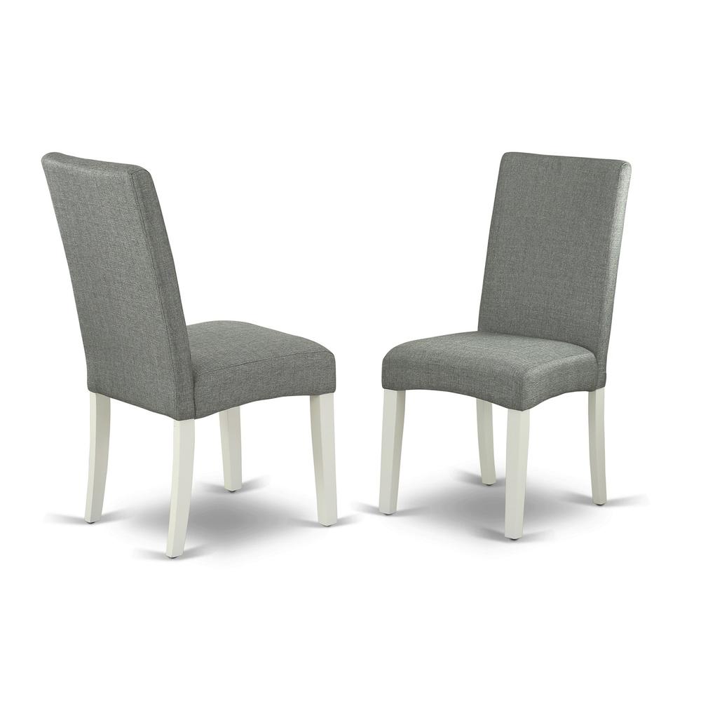East West Furniture DMDR5-LWH-07 5 Piece Dining Table Set Consists of 1 Drop Leaves Wooden Table and 4 Grey Linen Fabric Dining Room Chairs with High Back - Linen White Finish