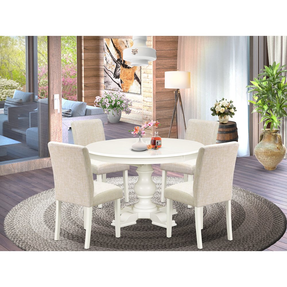 5-Piece Modern Dining Set, Linen White