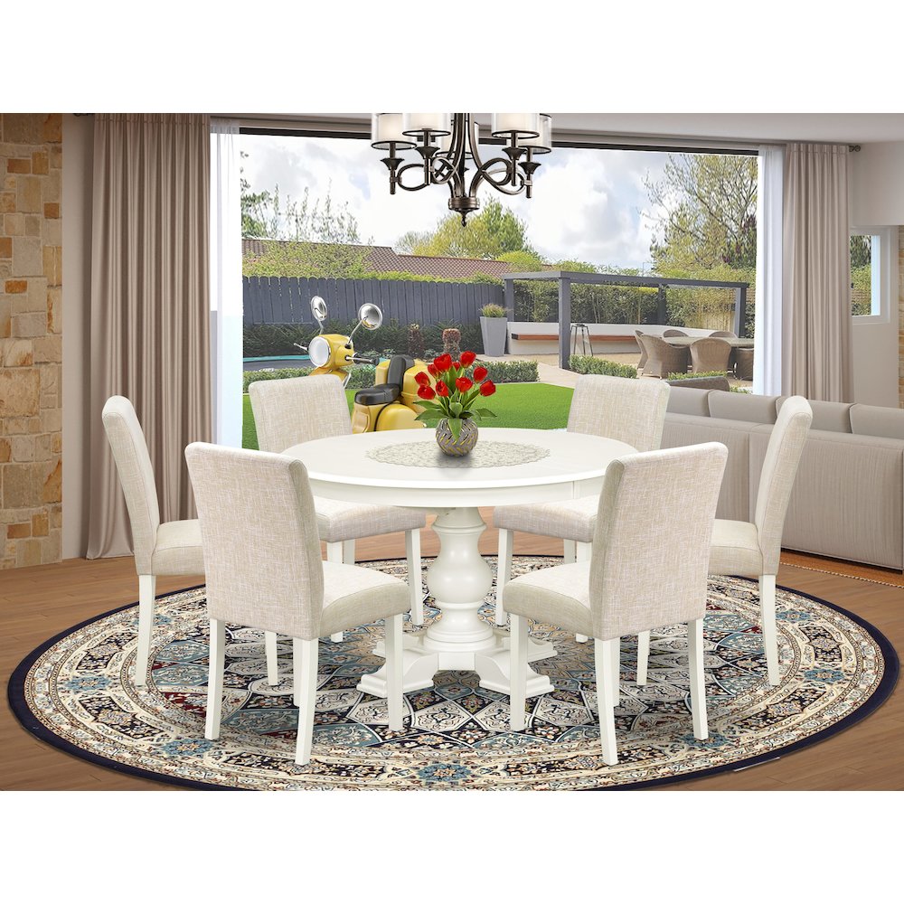 7-Piece Dining Table Set, Linen White