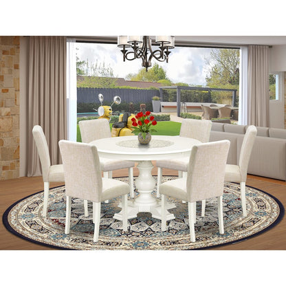 7-Piece Dining Table Set, Linen White