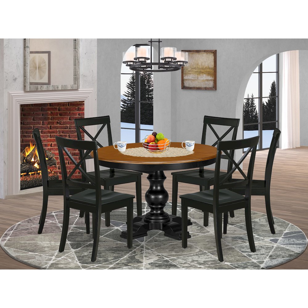 5-Piece Modern Dining Set, Black & Cherry