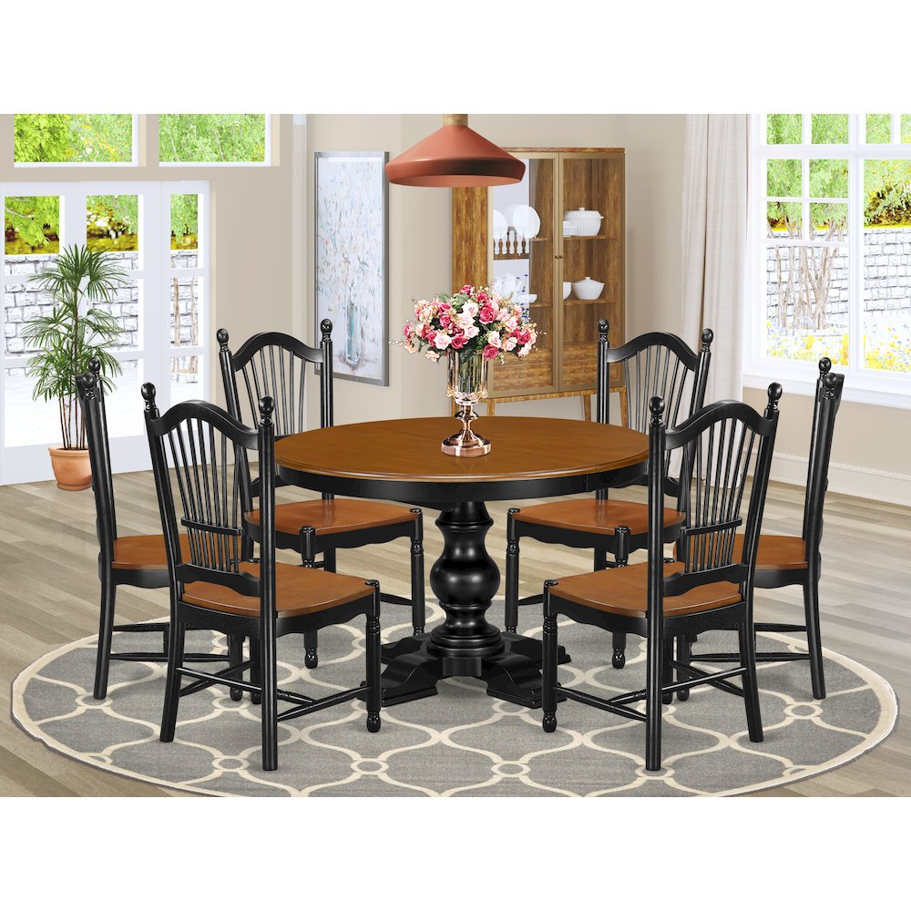 7-Piece Dining Room Set, Black & Cherry