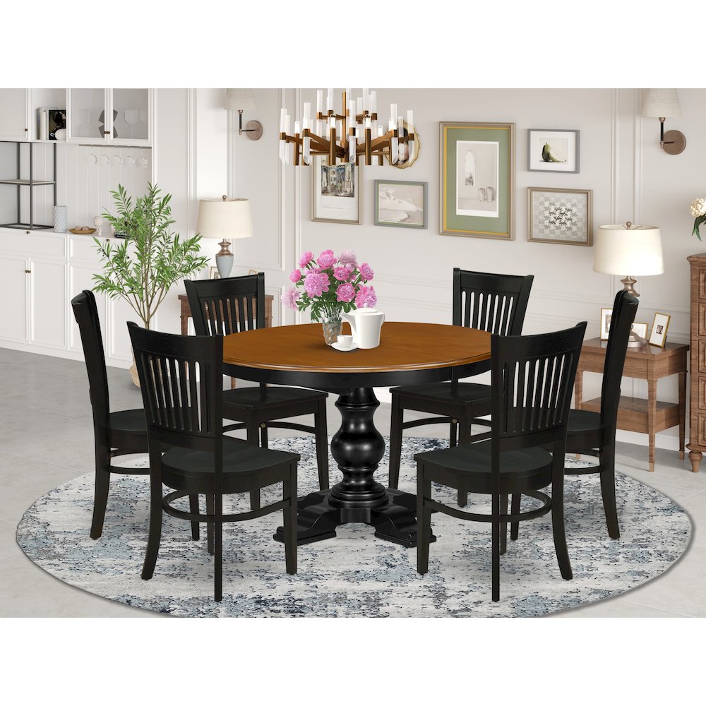 5-Piece Mid-Century Dining Set, Black & Cherry