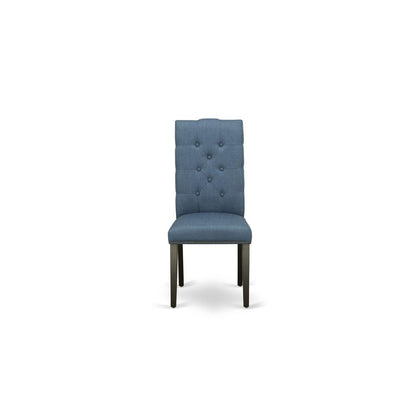 7-pc dinette set with Chair’s Legs and Mineral Blue Linen Fabric