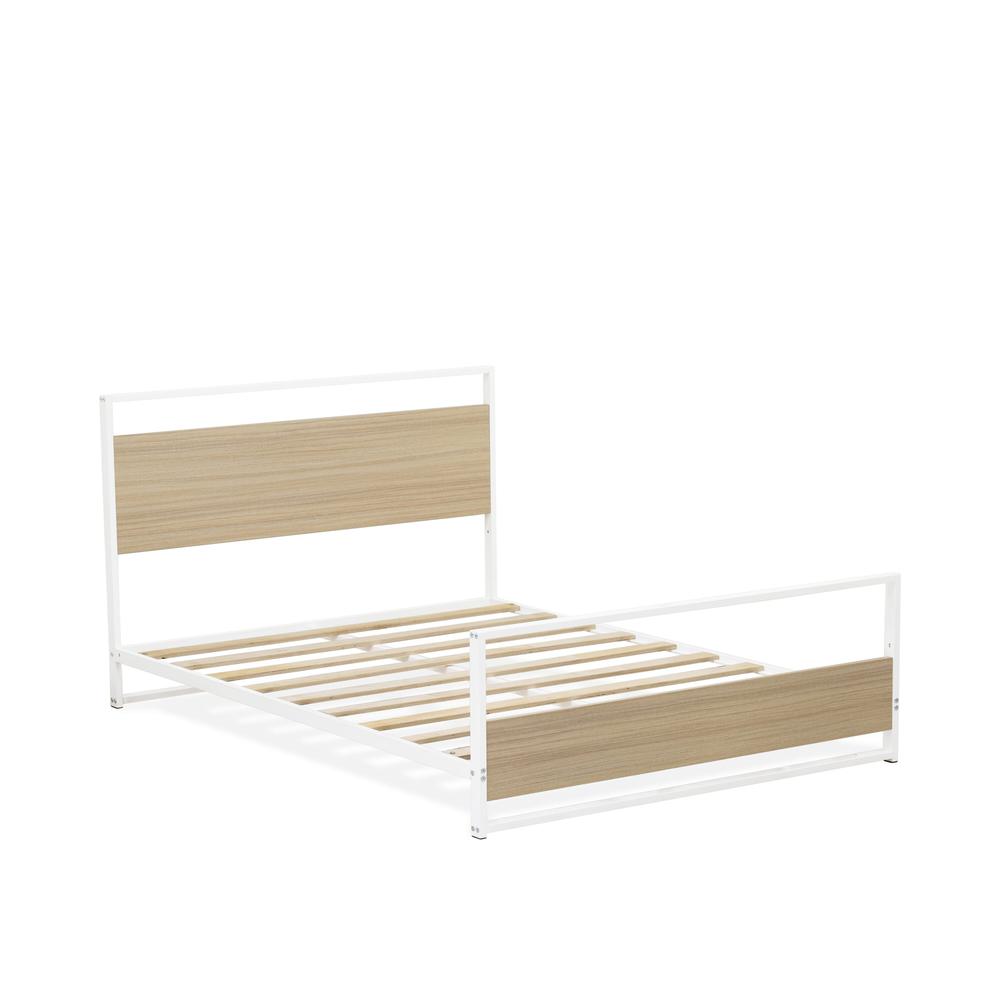 Erie Platform Bed Frame with 4 Metal Legs - High-class Bed in Powder Coating White Color and White Wood laminate