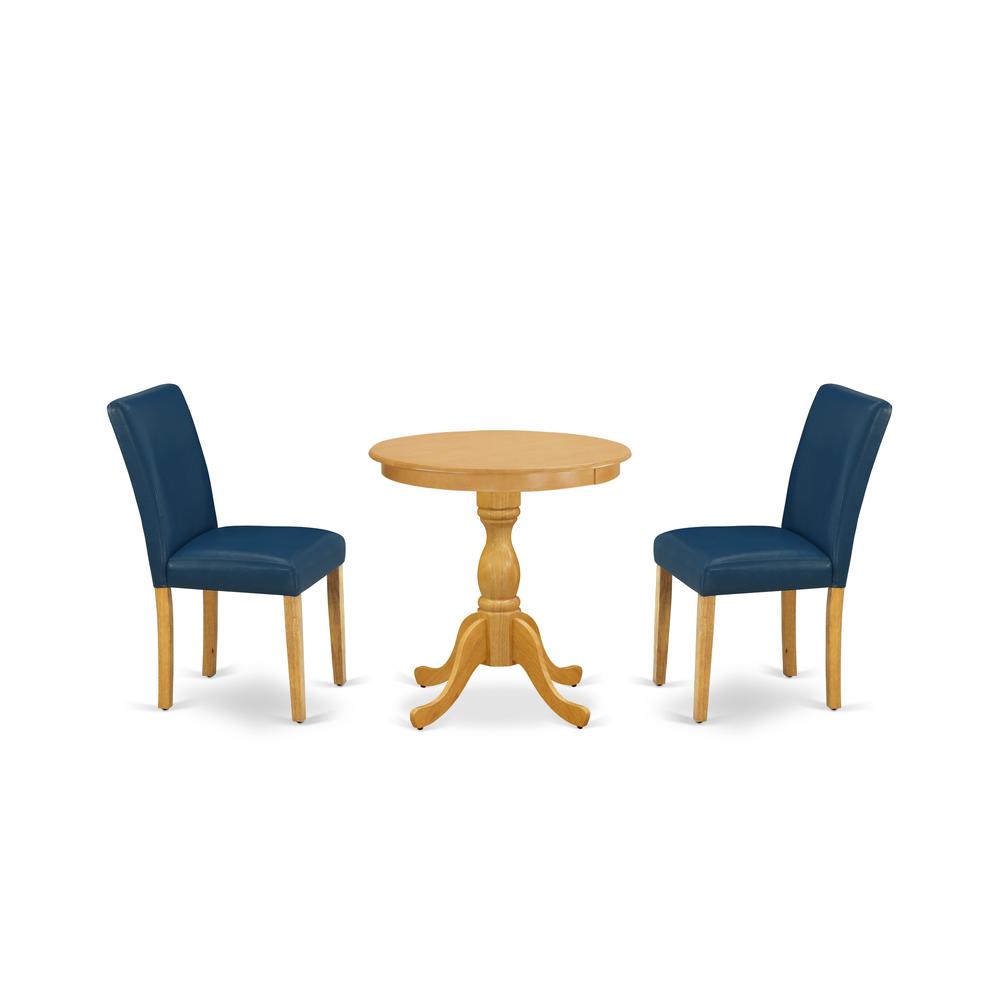 East West Furniture - ESAB3-OAK-55 - 3-Pc Dining Table Set - 2 Parson Dining Room Chairs and 1 Modern Dining Table (Oak Finish)