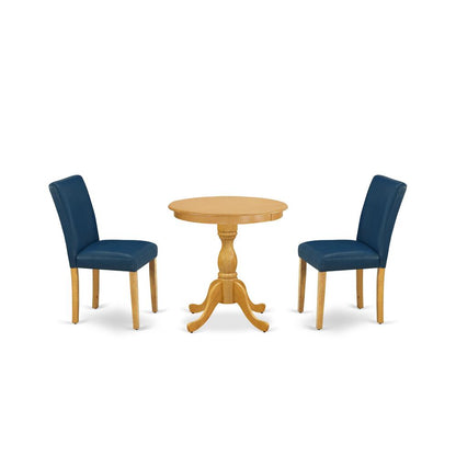 East West Furniture - ESAB3-OAK-55 - 3-Pc Dining Table Set - 2 Parson Dining Room Chairs and 1 Modern Dining Table (Oak Finish)