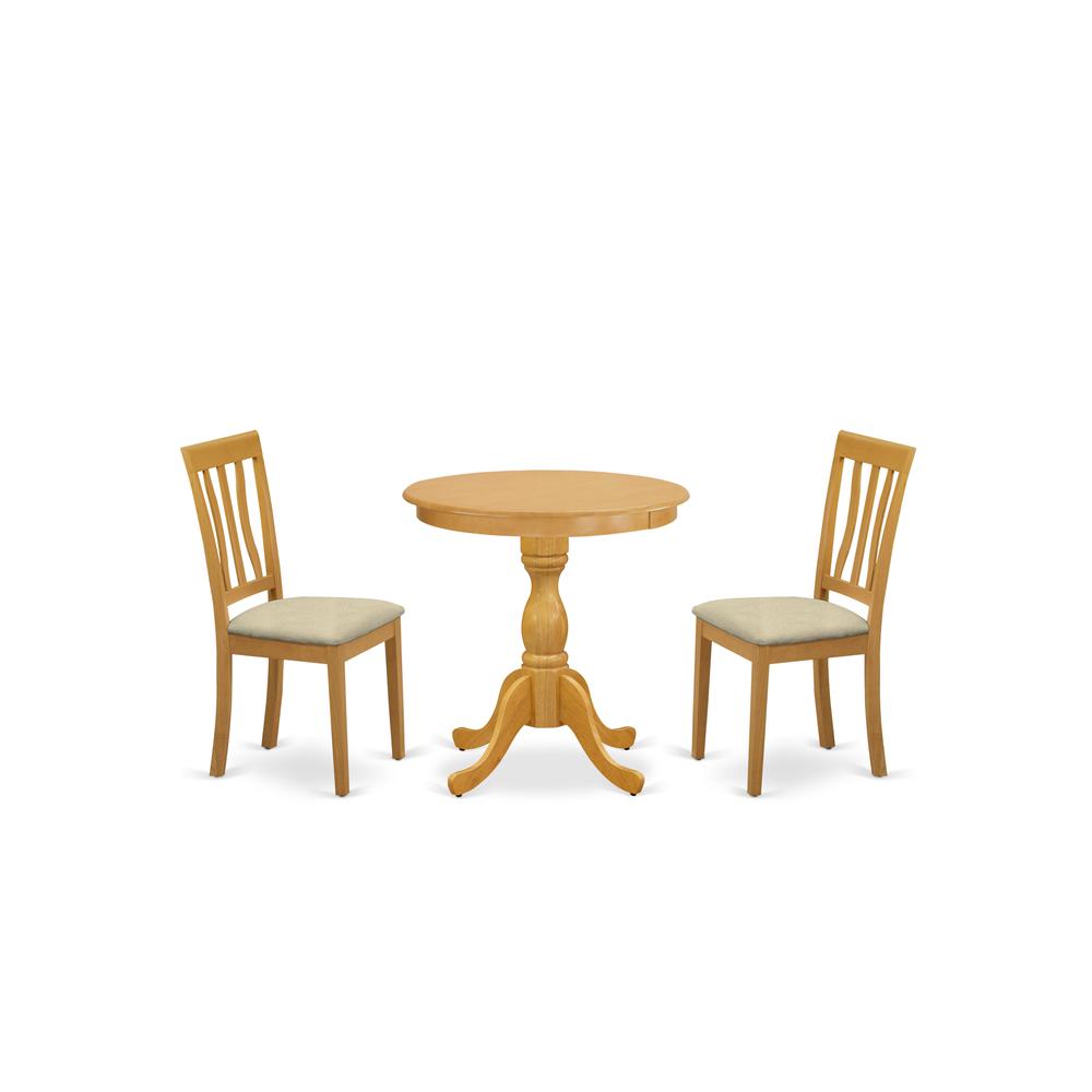 East West Furniture - ESAN3-OAK-C - 3-Pc Modern Kitchen Table Set - 2 Kitchen Dining Chairs and 1 Kitchen Table (Oak Finish)