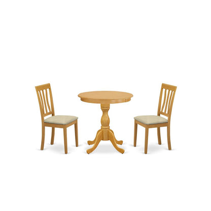 East West Furniture - ESAN3-OAK-C - 3-Pc Modern Kitchen Table Set - 2 Kitchen Dining Chairs and 1 Kitchen Table (Oak Finish)