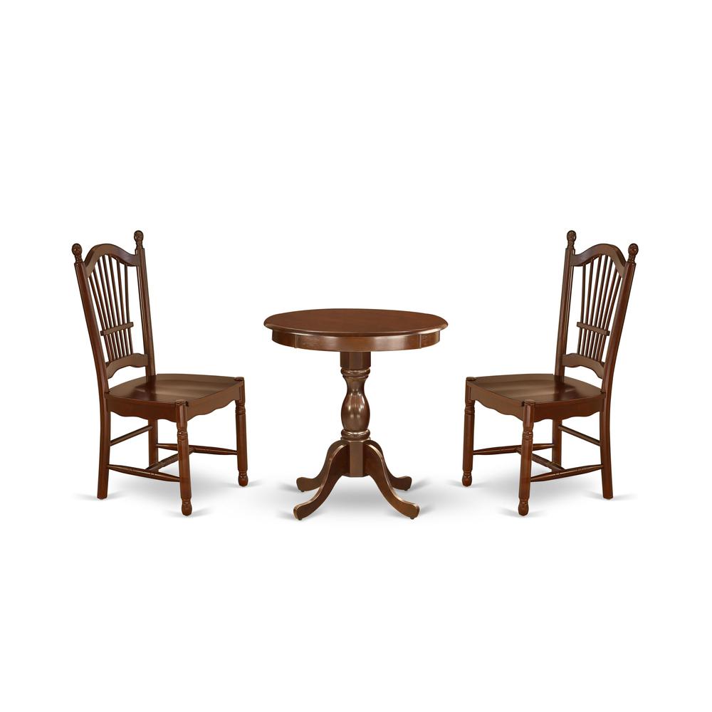 East West Furniture - ESDO3-MAH-W - 3-Pc Dining Set - 2 Wooden Dining Room Chairs and 1 Kitchen Dining Table (Mahogany Finish)