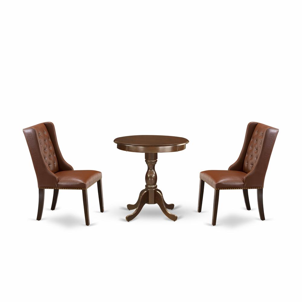 East West Furniture - ESFO3-MAH-46 - 3-Pc Dining Room Table Set - 2 Kitchen Chairs and 1 Kitchen Table (Mahogany Finish)