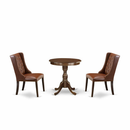 East West Furniture - ESFO3-MAH-46 - 3-Pc Dining Room Table Set - 2 Kitchen Chairs and 1 Kitchen Table (Mahogany Finish)