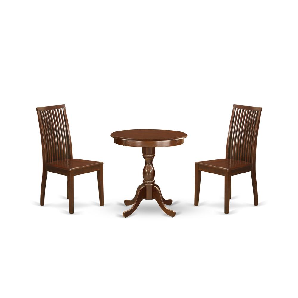East West Furniture - ESIP3-MAH-W - 3-Pc Dining Room Set - 2 Kitchen Dining Chairs and 1 Wooden Dining Table (Mahogany Finish)