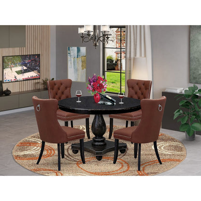 5 Piece Dining Table Set Consists Of 48" Round Table In Burgandy Color
