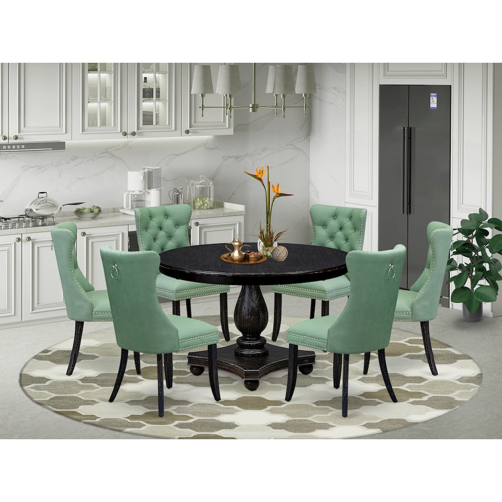 7 Piece Dinette Set Consists Of 48" Round Table In Willow Green Color