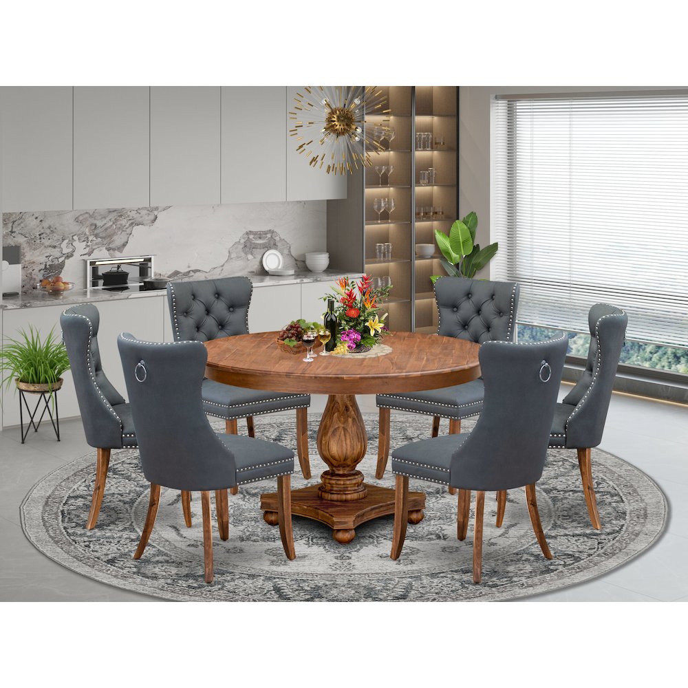 7-Piece Dining Table Set Of A Kitchen Table, 6 Platinum Gray Dining Room Chairs