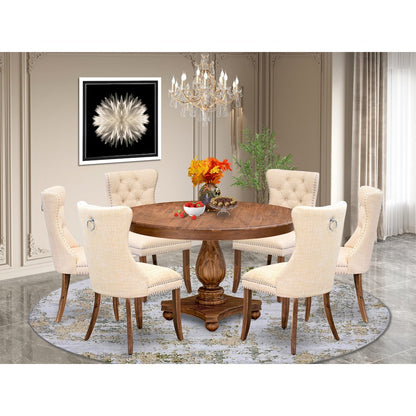 7-Piece Dining Table Set In Light Beige Color