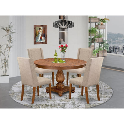 5-Piece Dining Table Set Of A Mid Century Table, 4 Light Tan Dinner Chairs
