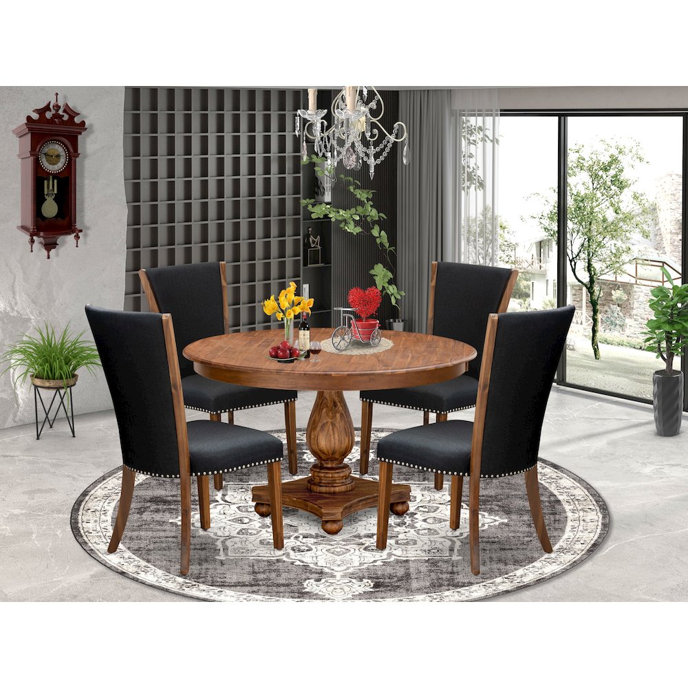 5 Piece Dinette Set Contains 54" Round Kitchen Table In Black Color