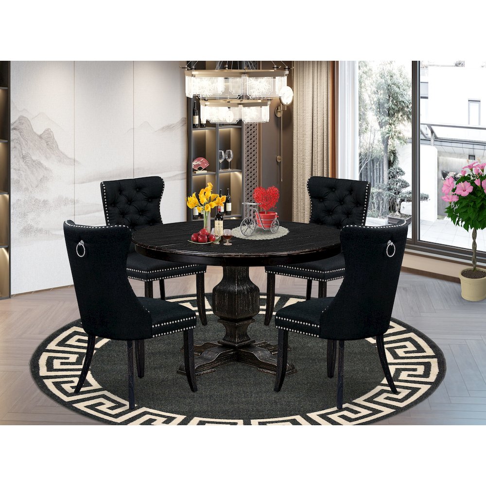 5 Piece Dining Room Set For 4 Contains 48" Round Table In Black Color