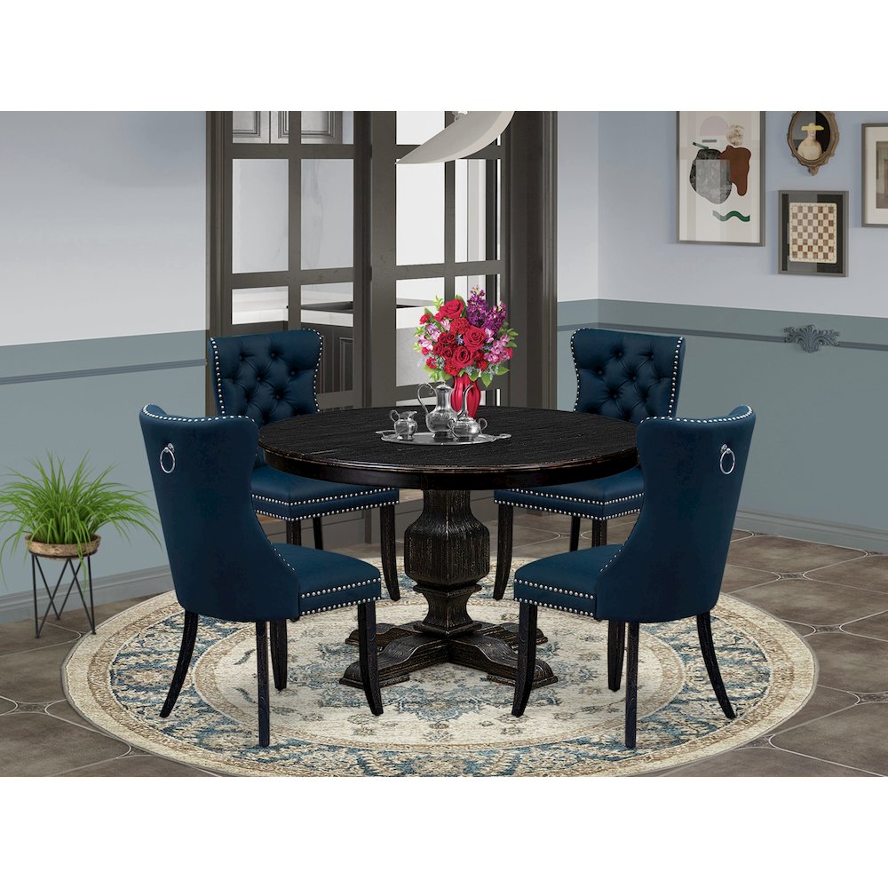 5 Piece Dining Table Set Contains 48" Round Table In Navy Blue Color