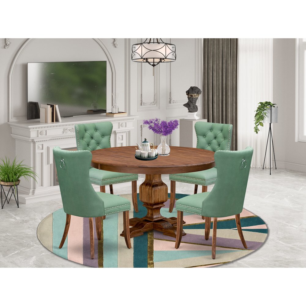 5-Piece Dining Table Set Of A Kitchen Table, 4 Willow Green Dining Room Chairs