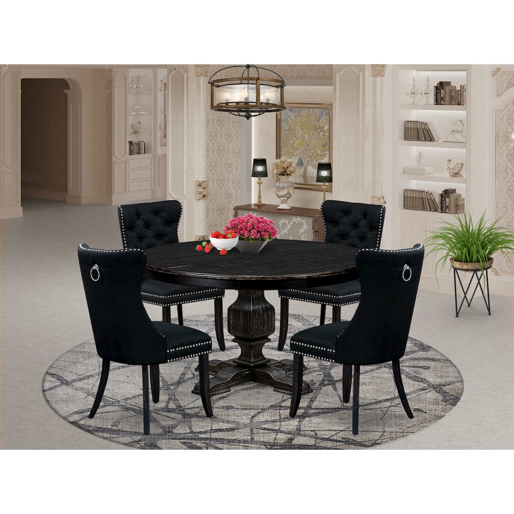 5 Piece Dining Room Set Consists Of 54" Round Table In Black Color