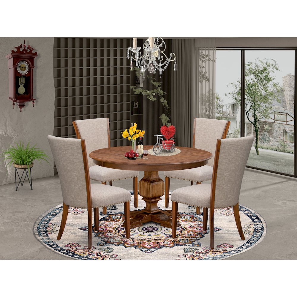 5 Piece Dinette Set For 4 Contains 54" Round Table In Light Tan Color