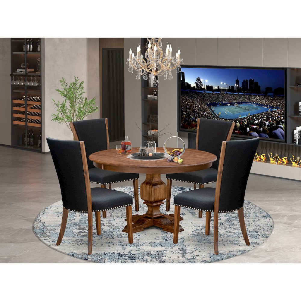 5 Piece Dining Table Set For 4 Includes 54" Round Table In Black Color