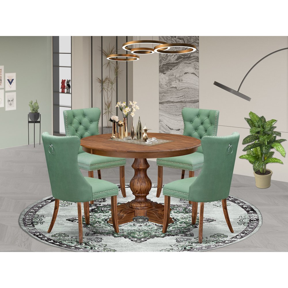5-Pc Modern Dining Set Contain A Wood Table And 4 Willow Green Padded Chairs