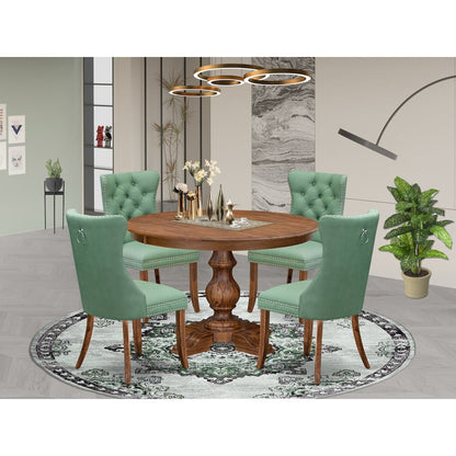 5-Pc Modern Dining Set Contain A Wood Table And 4 Willow Green Padded Chairs