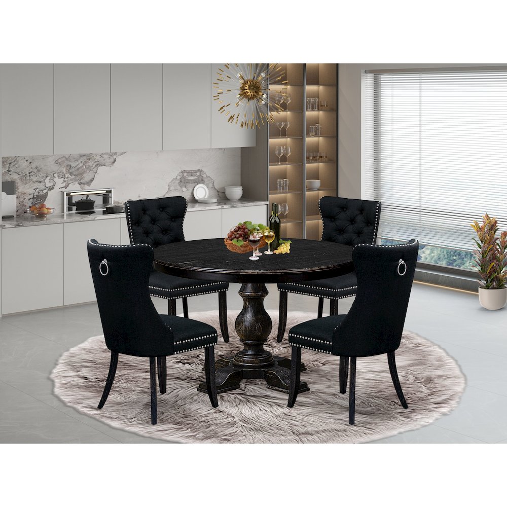 5 Piece Dining Room Set Consists Of 48" Round Table In Black Color