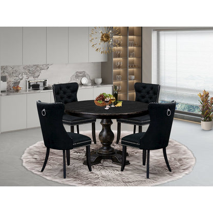 5 Piece Dining Room Set Consists Of 48" Round Table In Black Color