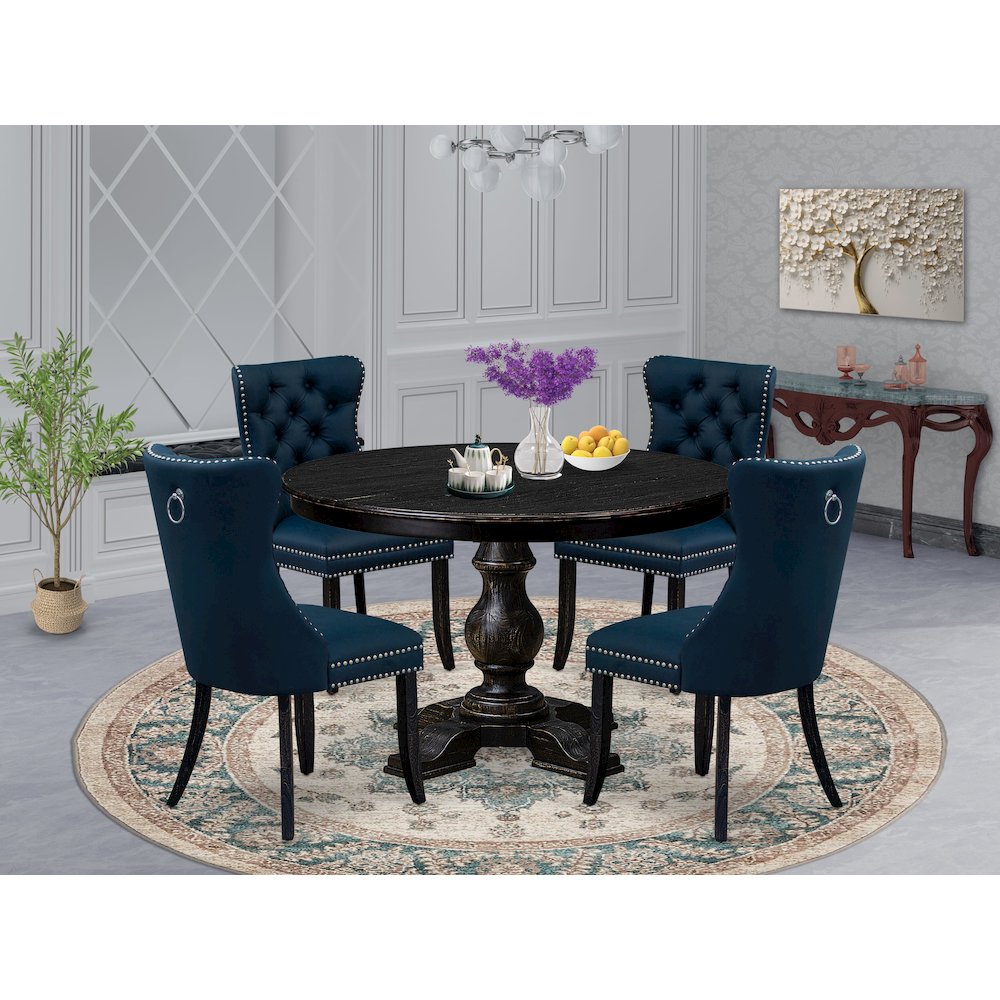 5 Piece Dining Table Set Consists Of 48" Round Table In Navy Blue Color