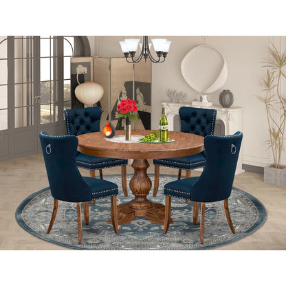 5-Pc Dining Room Table Set Contain A Wooden Kitchen Table And 4 Navy Blue Chairs