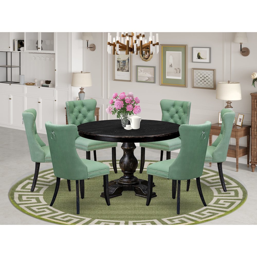 7 Piece Dinette Set Contains 48" Round Table In Willow Green Color