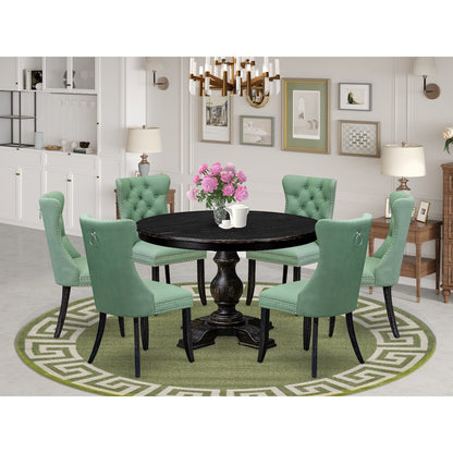 7 Piece Dinette Set Contains 48" Round Table In Willow Green Color