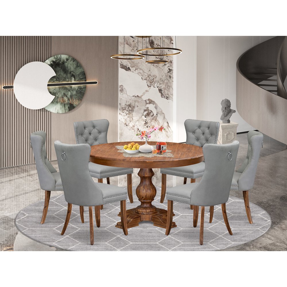 7-Pc Modern Dining Table Set Include A Dining Table And 6 Light Gray Chairs