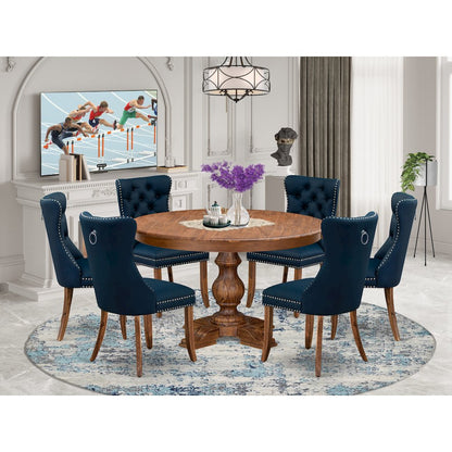 7-Pc Kitchen Table Set Include A Dining Table And 6 Navy Blue Parson Chairs