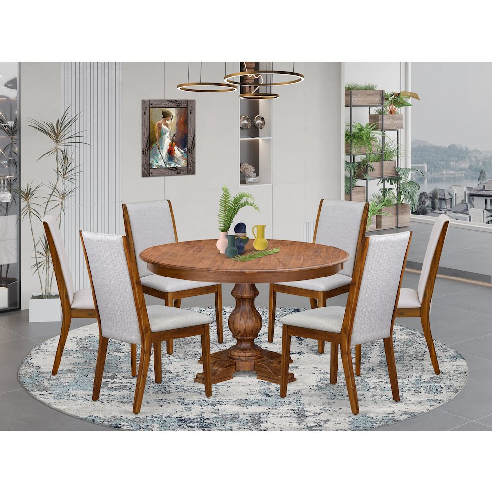 7-Piece Dining Room Set Consist Of A Wooden Kitchen Table, 6 Grey Parson Chairs